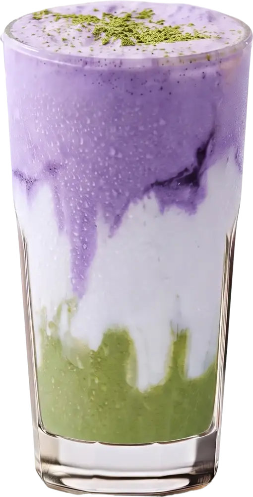 Iced ube matcha latte, a creative drink at Kali Cafe